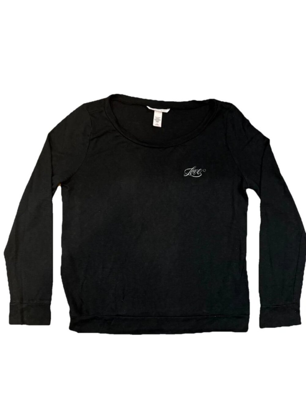Y2K Victoria's Secret Black Long Sleeve Silver "LOVE" T-Shirt Pullover Top Sz M